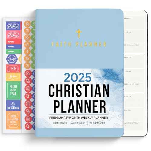 2025 Christian Planner, Bible Planner & Prayer Journal | Daily Christian Planner 2025 For Women & Men with Weekly & Monthly Planning | 12 Month A5 Size | Faith Planner (Blue)