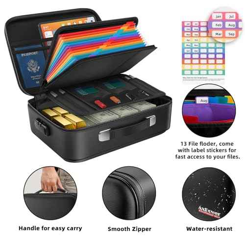 Fireproof Document Box Hard Case With Lock, Multi-Layer Fire Proof Water Resistant Safe Box File Organizer Bag With Small Money Bag for Important Documents Passport Certificates Laptop (Black)