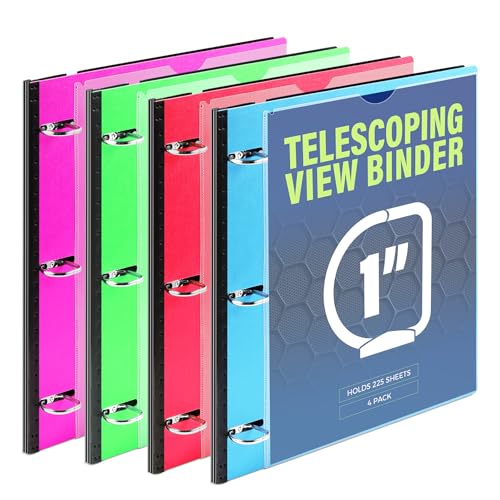 WOT I 4-Pack Telescoping 1-Inch Flexible Binder with Clear View Covers, Assorted Colors