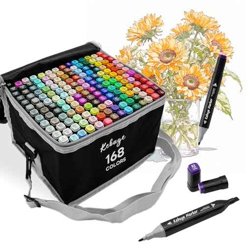 168 Colors Alcohol Markers Set, Professional Drawing Markers for Artist Adult Coloring Books Black Permanent Dual Tip Art Markers with Holder, Coloring Marker for School Sketching Coloring