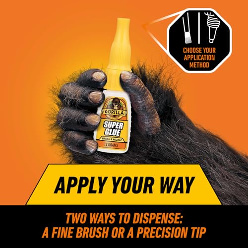 Gorilla Super Glue 12g Pack with Brush & Nozzle - Impact Tough, Fast-Drying