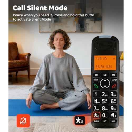 Sangyn Compact Cordless Phone with DECT 6.0, Speed Dialing, Audio Assist, Large Display and Big Buttons Home House Phone, Black