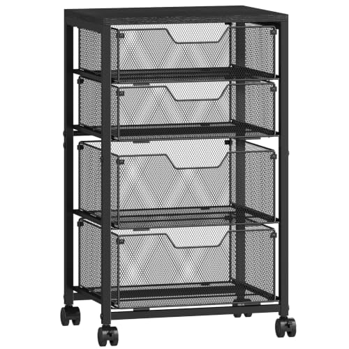 Sbanmao Rolling Cart with 4 Drawers (2S+2M), Black – Heavy-Duty Metal Frame