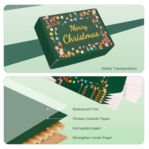 Christmas Shipping Boxes Medium 9x6x4 Inches, 30 Pack Green Christmas Gift Boxes with Lids, Cardboard Wrapping Box for Presents, Packaging, Mailing, Small Business