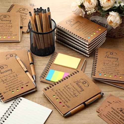 Nurse Appreciation Gifts Bulk Christmas Gift Nurse Week Gifts Thank You Notebooks and Bamboo Pens Inspirational Spiral Notebook with Sticky Note for Medical Assistant Coworkers(30 Sets)