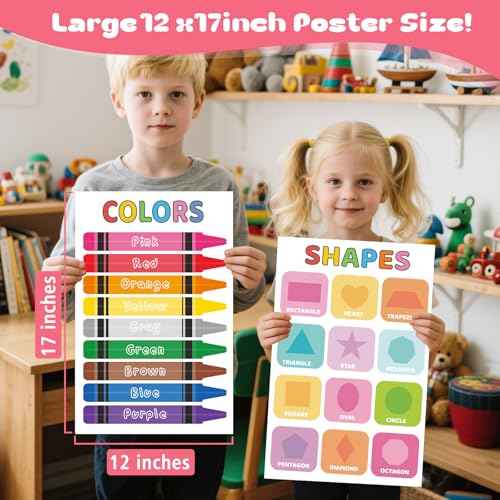 16 Educational Posters for Toddlers, Laminated Classroom Learning Posters, Kindergarten Classroom Must Haves, Preschool Homeschool Supplier Materials Alphabet Number Chart Classroom Wall Decor (New version, no printing errors)