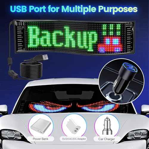 LED Car Sign, Programmable LED Matrix Panel FPCB Flexible Screen Display Animation Message Scrolling Sign APP Control for Cars, Shop, Bar, Party Festival 14.6"x3.6"