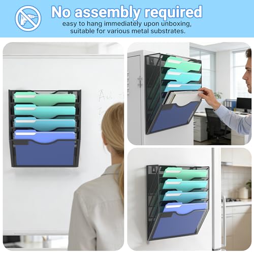 Gawerk 5 Tier Magnetic Wall File Holder - Office & Home Document Organizer