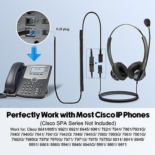 MKJ Headset for Cisco Phones Dual Ear Landline Headset with Noise Cancelling Microphone for Cisco Telephone CP-7821 7841 7941G 7942G 7945G 7960 7961G 7962G 7965G 7971G 7975G 8841 8865 9971