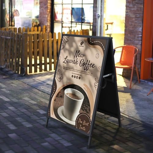 Pionites Black 24x36 Inch Heavy Duty Fold-In A Frame Sidewalk Sign - Frame Only