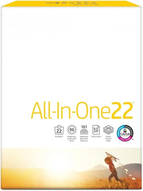 All-in-One22 22lb White Paper | 500 Sheets, 8.5 x 11 Inches for Versatile Printing