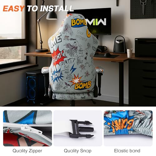 Computer Office Chair Cover,Gaming Chair Slipcovers Strentch Computer Desk Chair Covers with Armrest Covers, Rotating Armchair Protector Covers,Lettering