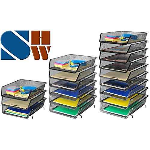 Simple Houseware Stackable Desk File Document Letter Tray Organizer, 3 Packs, Black