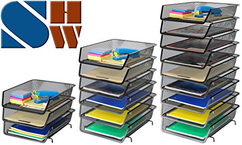 Simple Houseware Stackable Letter Tray Organizer 3-Pack Black - Office Desk Storage
