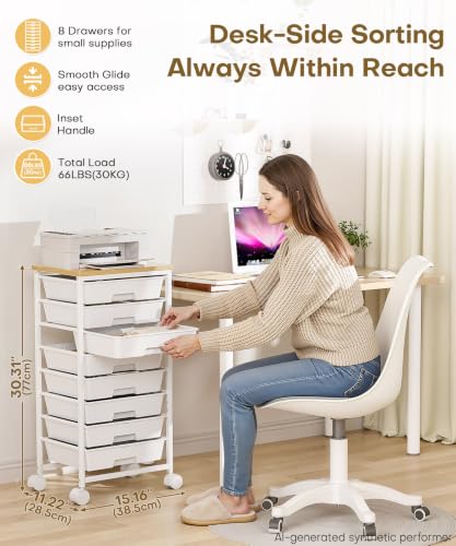 Homde White 8-Drawer Rolling Storage Cart for Desk, Office & Home Organization