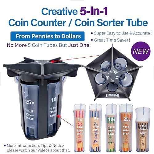 Coin Counter Coin Sorter Tube£üCreative 5-in-1 Change Sorter Coin Organizer£üChange Counter Machine Coin Roller£üCoin Bank Holder Coin Wrappers£üSuper Easy to Use & Accurate£üGreat Gift for Kids