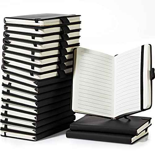 Laumoi 20 Pack Pocket Notebook Journals 3.7" x 5.7" Hardcover Small Mini Pocket Notebooks with Pen Holder A6 Lined Journal with 100 Gsm Paper(Black)