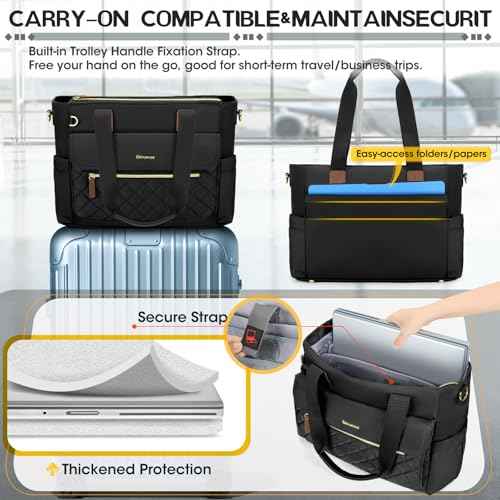 RAINSMORE Teacher Tote Bag 15.6 inch Laptop Bag for Women with Cup Holder Work Bags Nurse Bag Professional Computer Briefcase