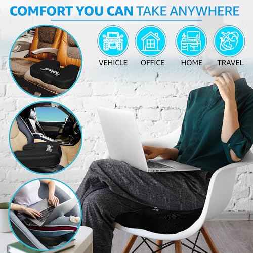 Premium Memory Foam Gel Seat Cushion for Tailbone, Coccyx, Back & Sciatica Pain Relief ? Fits 17.5¡± x 14¡± Seats, Ergonomic Office Chair Cushions for Desk, Home, Car ? Includes Bonus Extra Cover