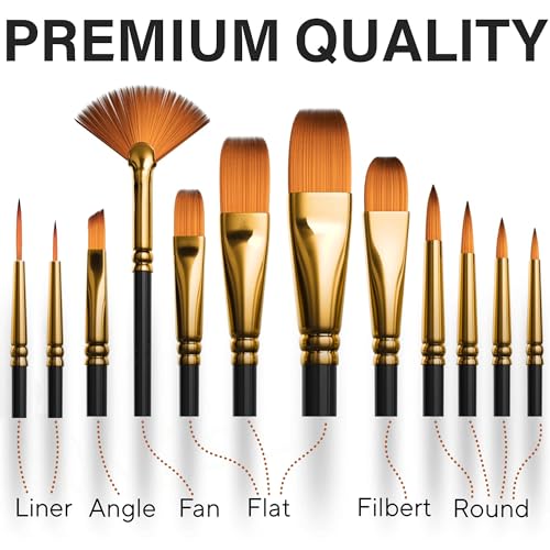 12-Piece Artist Watercolor Paint Brush Set for Professional & Beginner Use