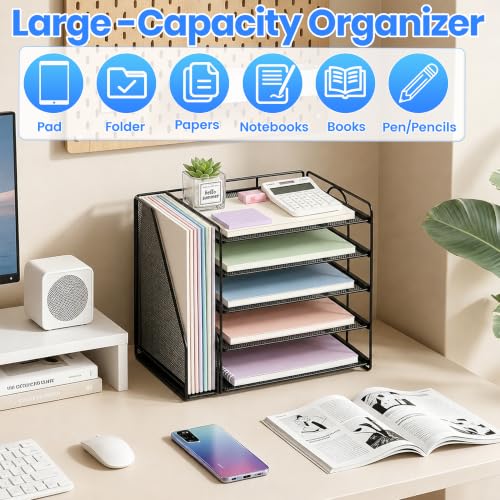 OPNICE Black 5-Tier Letter Paper Desk Organizer, 15.5 x 9 x 10.3 Inches