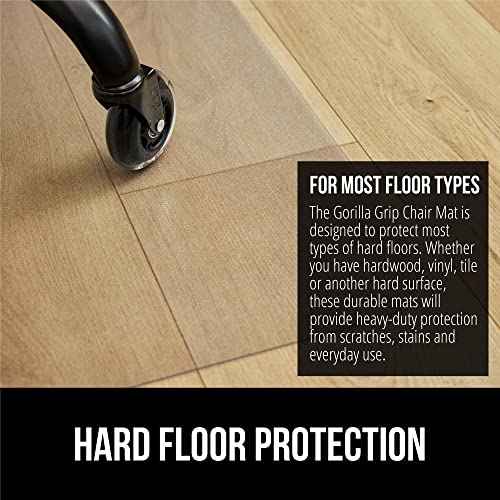 GORILLA GRIP Office Chair Mat for Hardwood Floors, 29x47 Smooth Glide Slip Resistant Under Desk Hard Wood Floor Protector, Stay in Place Plastic Computer Mats for Rolling Office Chairs, Clear