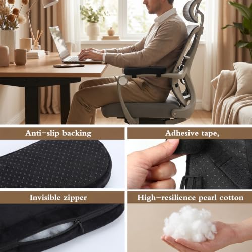 Skrfren 2-Pack Non-Slip Armrest Pads Black | Ergonomic Memory Foam Chair Arm Cushions