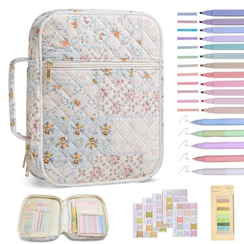 Bible Cover Case for Women Large Bible Cover with Durable Handle Quilted Bible Carrying Case for Girls Bible Study Supplies Accessories (Spliced Flower, Spliced Flower)
