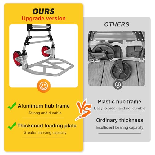 360 LBS Folding Hand Truck Dolly Cart, Upgraded Aluminum Hub Frame, Portable Aluminum Dolly Cart with Swivel Handle and Elastic Cord for Moving, Warehousing, Shopping,Travel, Office Use (Sliver)