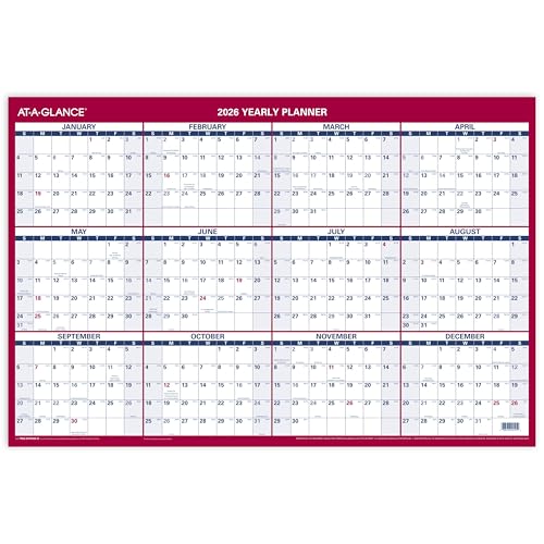 AT-A-GLANCE 2026 Erasable Calendar, Dry Erase Wall Planner, 36" x 24", Large, Vertical/Horizontal, Reversible, Includes Marker (PM262826)