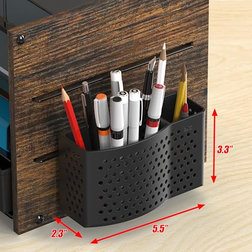 Simple Houseware Mesh Desk Organizer with Wooden Side Panel, Rustic Brown