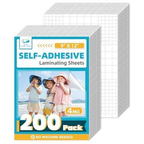 T&W SAME FILM 200 Pack Self Adhesive Laminating Sheets, 4mil, Holds 8.5 x 11 Inch Laminate Paper, 9 x 12 Inch Lamination Sheets, Letter Size, Thermal Laminating Sheets, Self Sealing