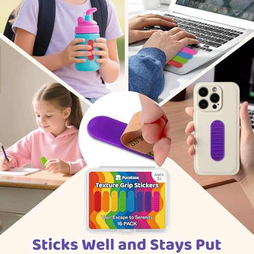Textured Sensory Stickers for Kids ? 16PC Silicone Adhesive Calm Strips for Anxiety Relief, Autism, ADHD ? Quiet Fidget Toys & Desk Sensory Strips for Classroom Prizes
