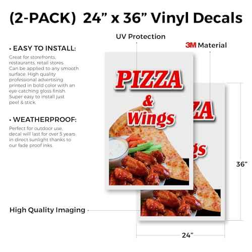 Pizza & Wings (2-Pack) 24" x 36" Vinyl Decals | Sign Insert Peel & Stick Decals Stickers Window Signs