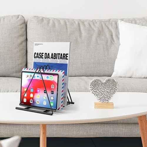 Triangle Desk File Organizer, 7 Slots Metal File Sorter Magazine Holder Document Rack,Desktop Bookshelf Organizer for Office Home School,Black