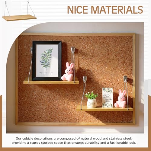 2 Pack Wooden Wall Shelf with Metal Hooks for Cubicle Office Storage - Quzzil