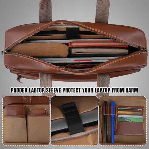 16" Leather Laptop Bag for Men and Women - Meeting Bag / Briefcase