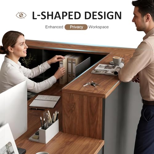 L Shaped Reception Desk with Counter, Iron Grey, Left Assembly, 63x24x41 inches