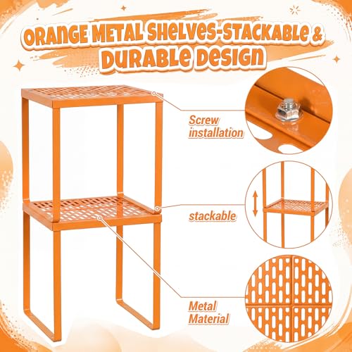 Colarr 2 Pcs Metal Locker Organizer Shelf Stackable 2-Tier, Orange