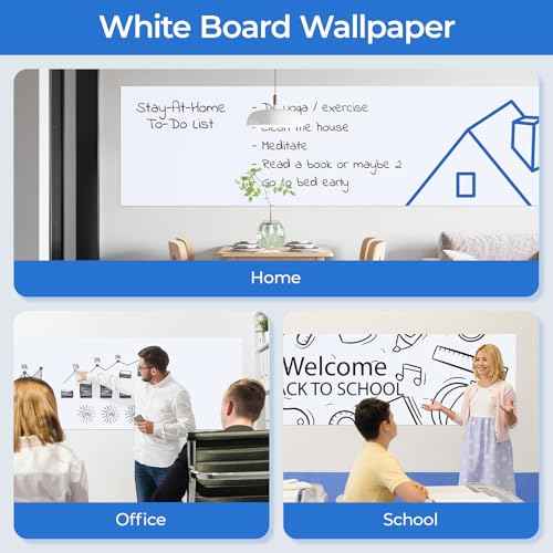 M&G White Board Wallpaper Dry Erase Board for Wall, 3.8 ft x 8 ft Whiteboard Peel and Stick Wallpaper, Dry Erase Contact Paper with 3 Markers and Wipe Out Cloth (Inside The Roll), No Ghosting