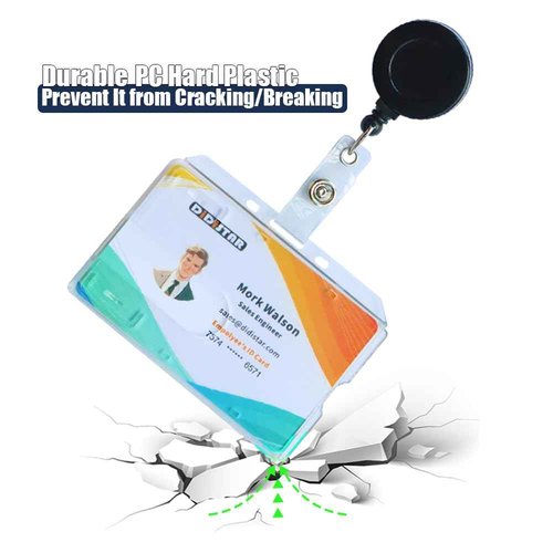 50 Pack Hard Plastic Badge Holder-Horizontal Heavy Duty ID Card Holder-Rigid Case Single I'd Protector with Easy Access Thumb Slot & Chain Holes for Clips,Lanyards & Reels-Frosted Clear by DiDiSTAR