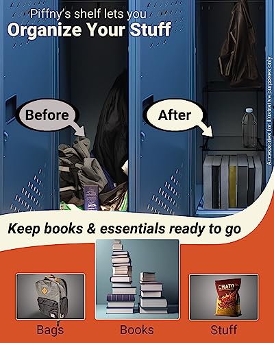 Piffny Locker Organizer Shelf Black 2 Pack - Stackable, Adjustable for School & Gym Lockers