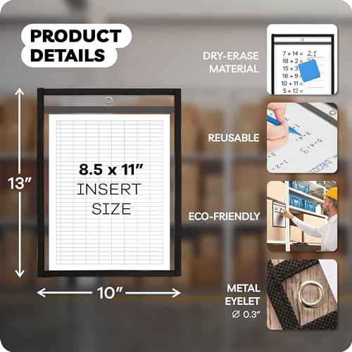 Job Ticket Holders 9x12 - (10 Pack), 8.5 x 11 Letter Size, Dry Erase Pockets, Clear & Black Plastic Sleeves - Reusable, Water-Resistant