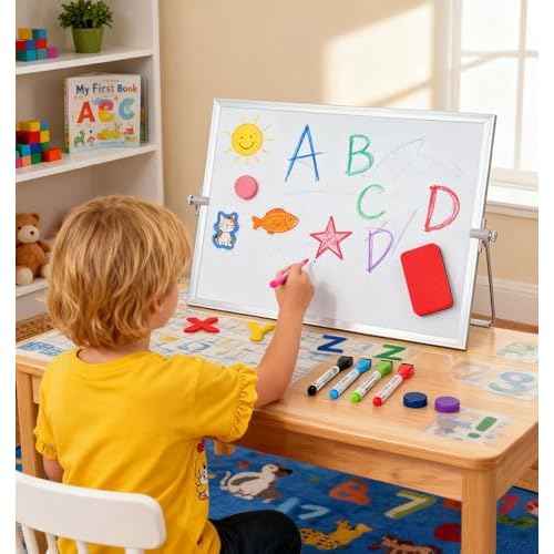 MXG Portable Dry Erase Board, 16x12 inch Double-Sided Magnetic Desktop whiteboard with Bracket, Student Drawing Board Set, Suitable for Office, Teaching, and Home use.