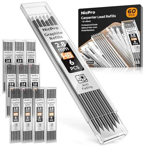 Nicpro 60 Pieces Carpenter Pencil Lead Refills 2.8mm, Lead Refill for Mechanical Carpenter Pencil, Break Resistant 2.8 mm Leads for Construction Pencils, Woodworking Pencils (Black)