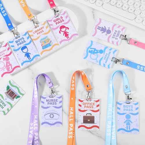 BESARME 10 Set Hall Passes for Classrooms Hall Pass Lanyards Colorful Unbreakable School Passes for Hall Restroom Library Nurse Boy Girl Office School Classroom Supplies
