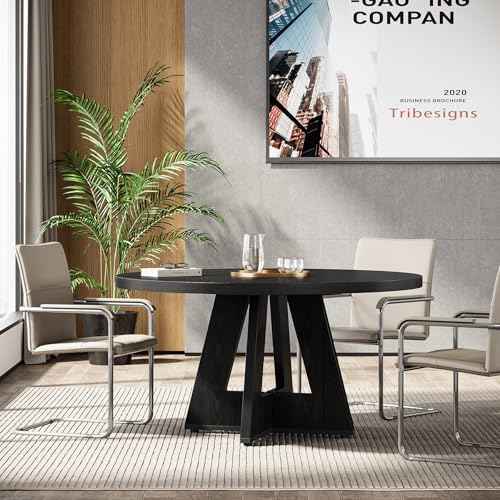 Tribesigns 47-Inch Round Conference Table for 4-6 People, Wooden Meeting Room Table with Thicken Tabletop and Wood Base (Black)