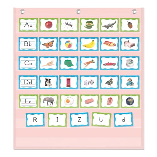 Pink 7 Pocket Chart for Classroom - 28x28 inches, Pink, 7 Pockets, Godery