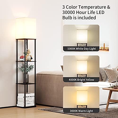 SUNMORY Black Square 4-Tier Shelf Floor Lamp with Shelves, Adjustable Color Temperature