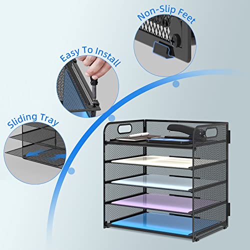 Supeasy Black 5-Tray Mesh Desk Paper Organizer with Handle - Office & Home